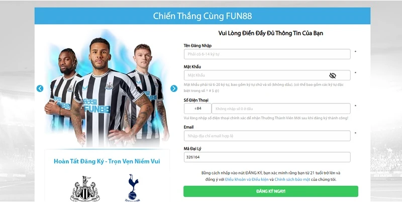 Các bước đăng ký Fun88